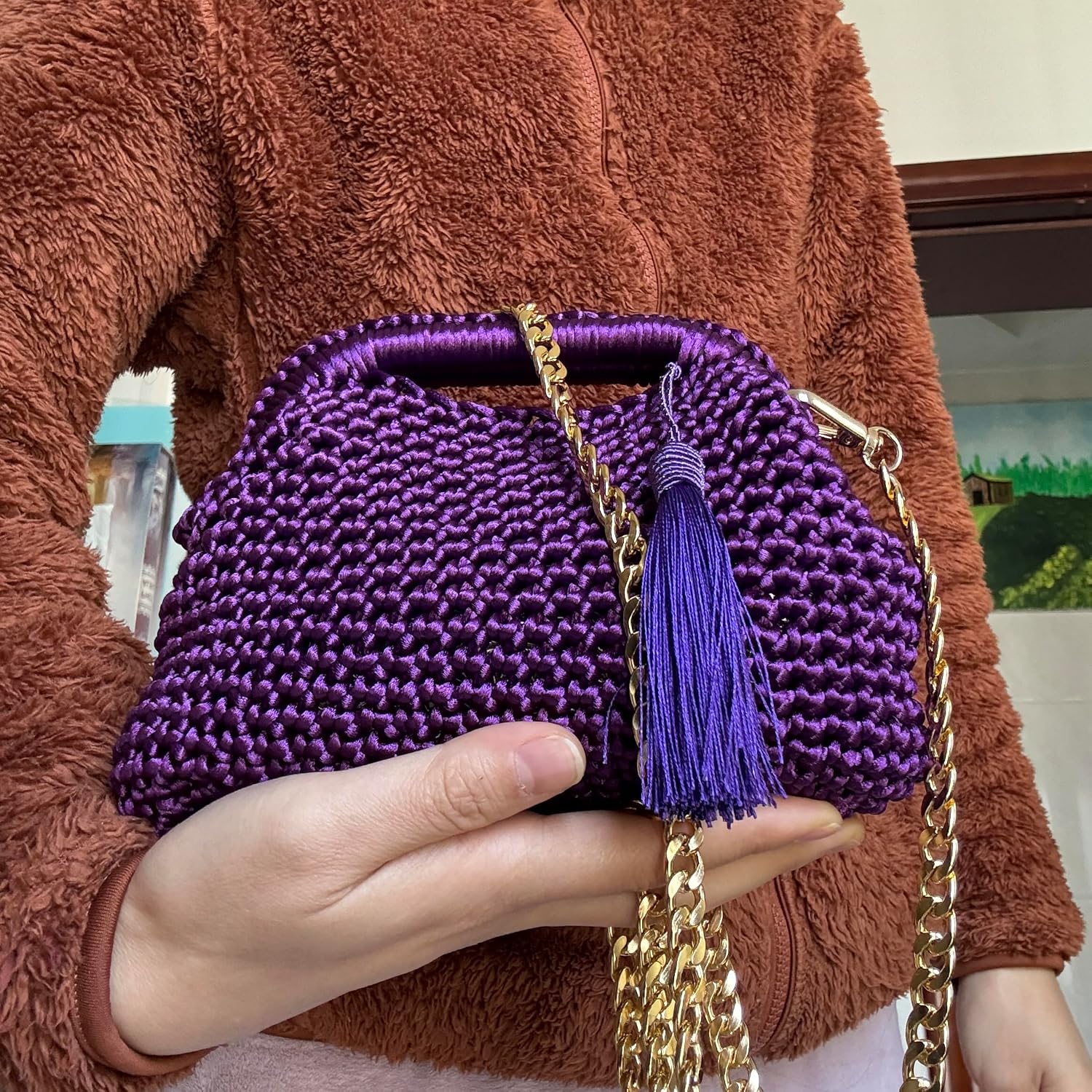Handmade Crochet Clutch Purse, Purple, 9 x 6 inches