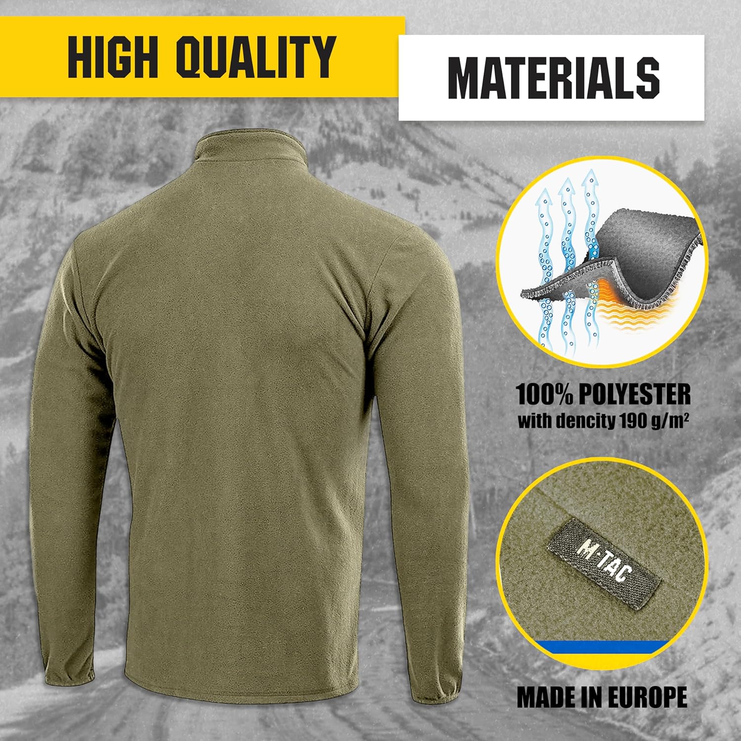 M-Tac Men’s Fleece Quarter Zip Pullover - Lightweight Thermal Shirt for Everyday Wear, Hiking & Outdoor Adventures