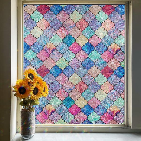 Rainbow stained glass window film casting colored light
