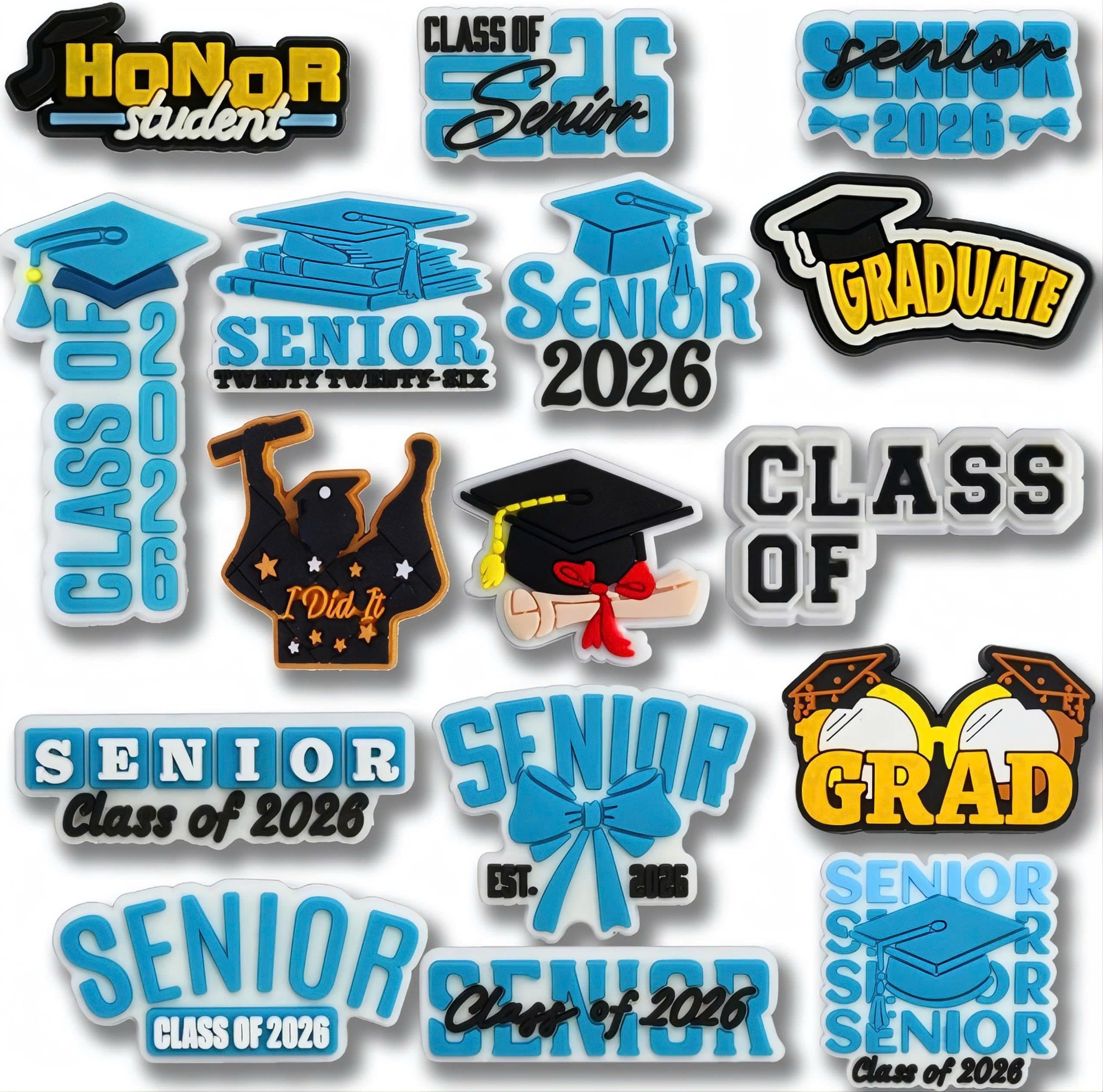 16PCS Senior 2026 Graduation Shoe Charms, Class of 2026 PVC Shoe Decorations, Graduation Theme Shoe Charms Set, Gift Idea For Adults
