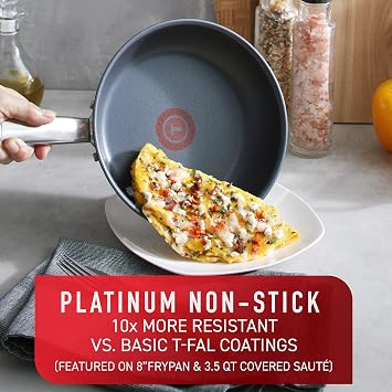 T-fal Platinum Stainless Steel with Nonstick Cookware Set 12 Piece Induction Oven Broiler Safe 500F Pots and Pans, Dishwasher Safe Silver