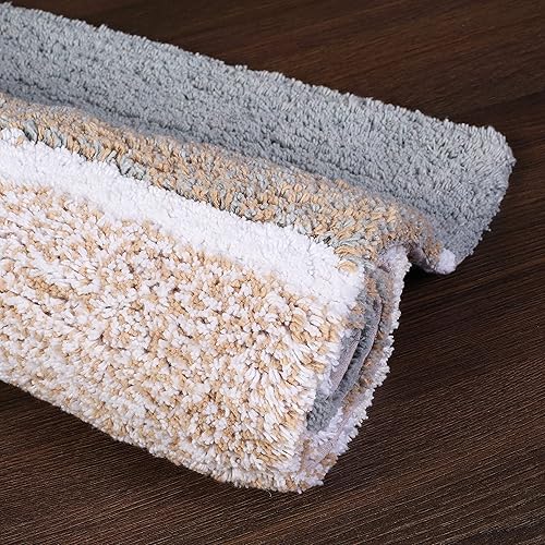 Miniatura 9 de Ramanta Home Juego de 2 alfombras de baño acolchadas a rayas 100% algodón, color gris beige, antideslizantes, súper suaves, absorbentes, para baño,
