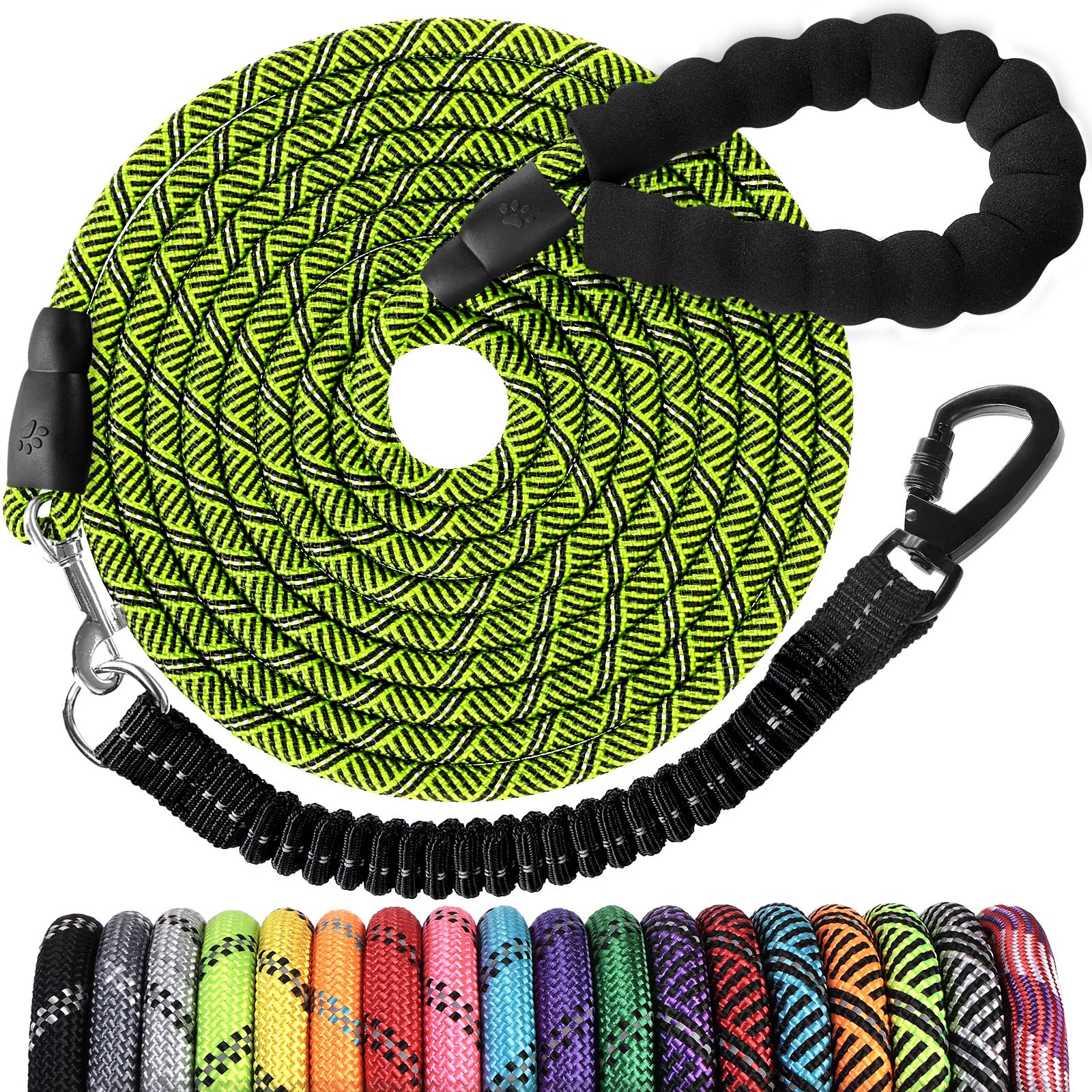 Long Dog Leash 20 FT: Heavy Duty Rope Leashes for Dogs Training with Swivel Lockable Hook Reflective Threads Bungee and Padded Handle - Dog Lead for Large Small Medium Dogs Outside Walking Hiking — image 1
