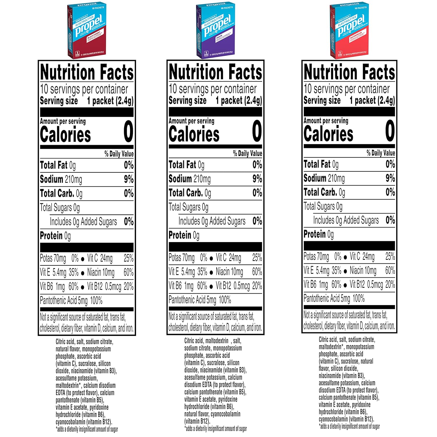 Propel Powder Packets, 3 Flavor Variety Pack, Electrolytes, Vitamins and No Sugar, Packaging May Vary, 50 Pack : Everything Else