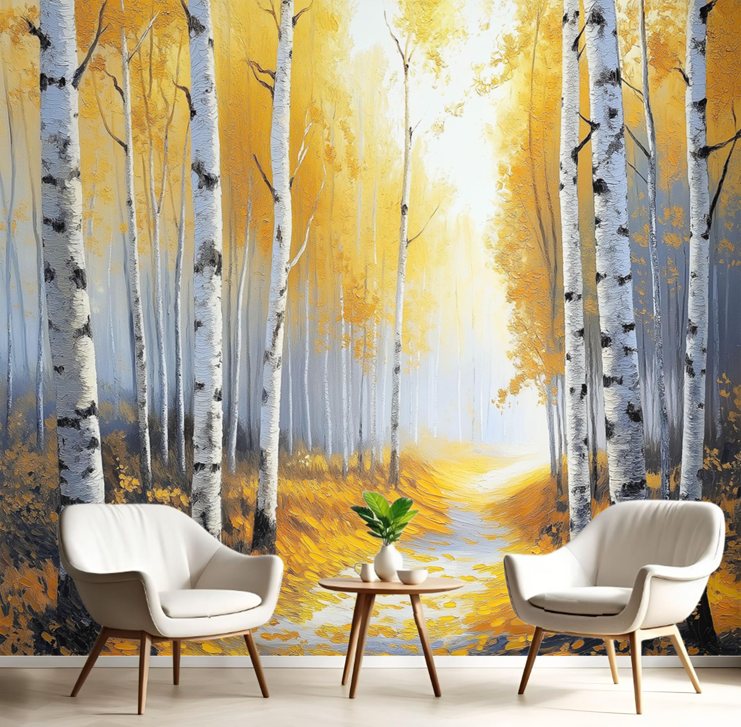 Papier peint panoramique forêt intissé 450×315 cm pour agrandir l'espace d'un salon