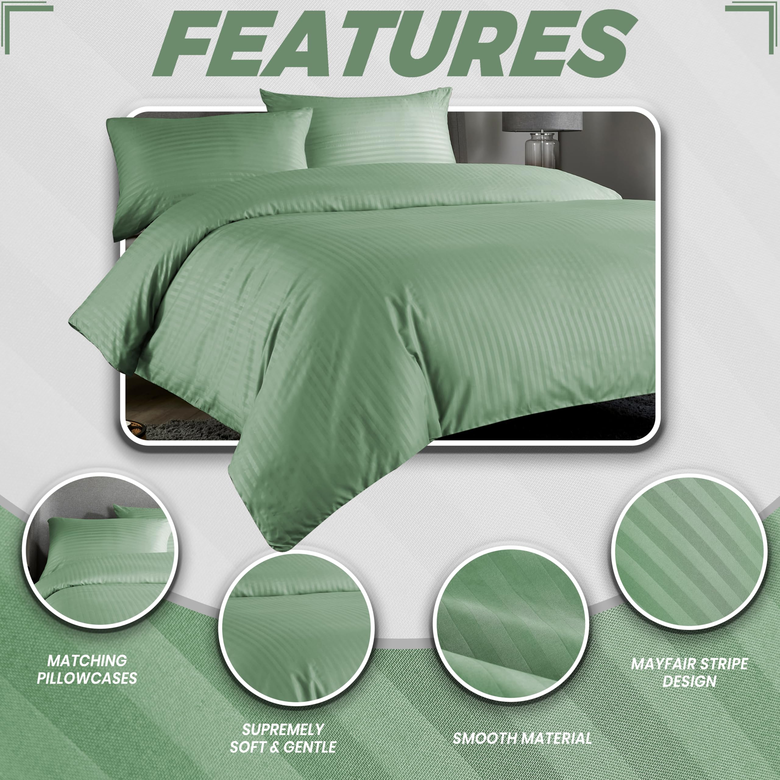 Olivia Rocco Mayfair Stripe Duvet Cover Set Easy Care Satin Stripes Comforter Reversible Bedding Quilt Covers With Pillowcases - Image 2