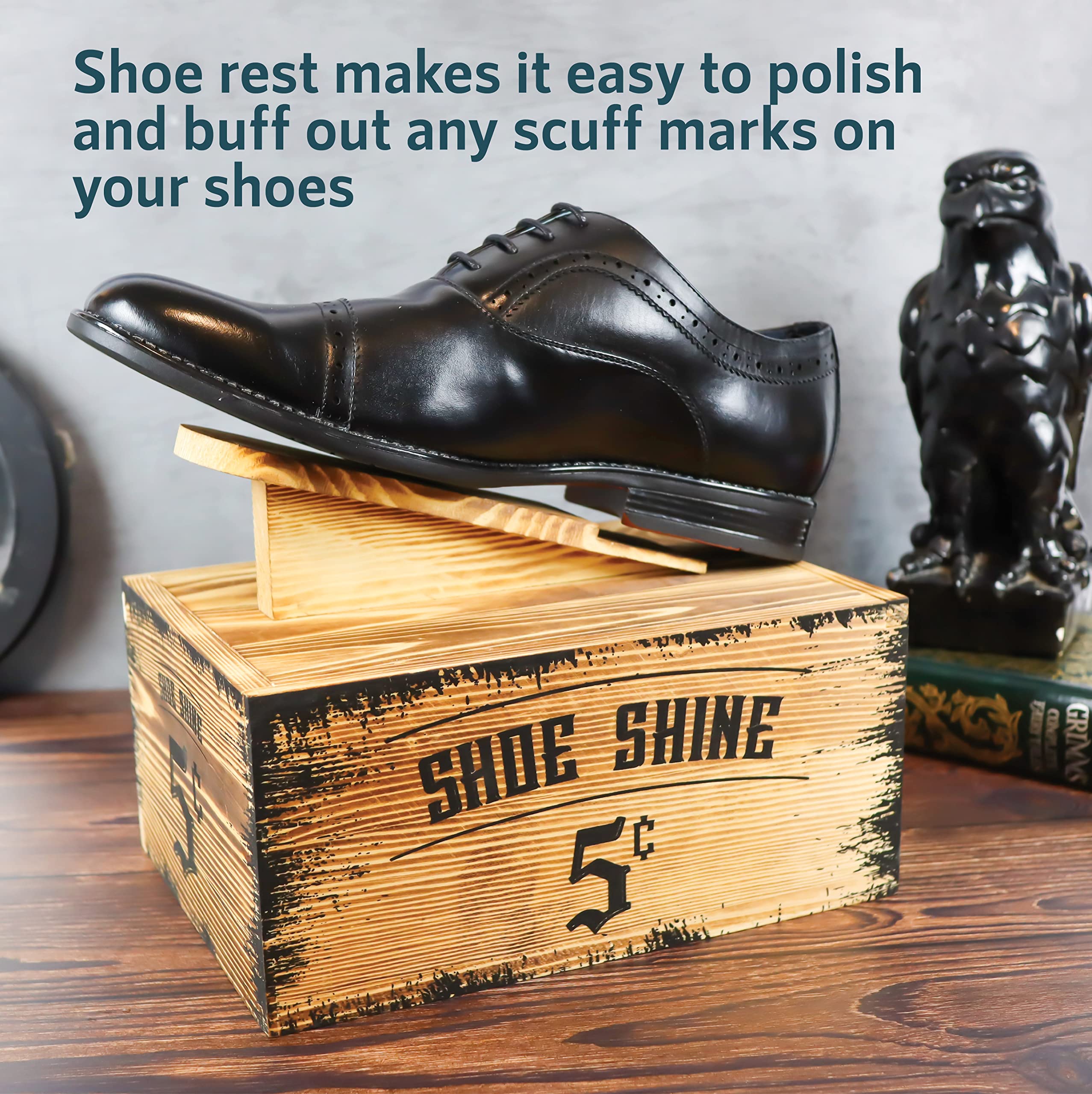 Vintage Wooden Shoe Shine Box With Foot Rest - Rustic Wood Box