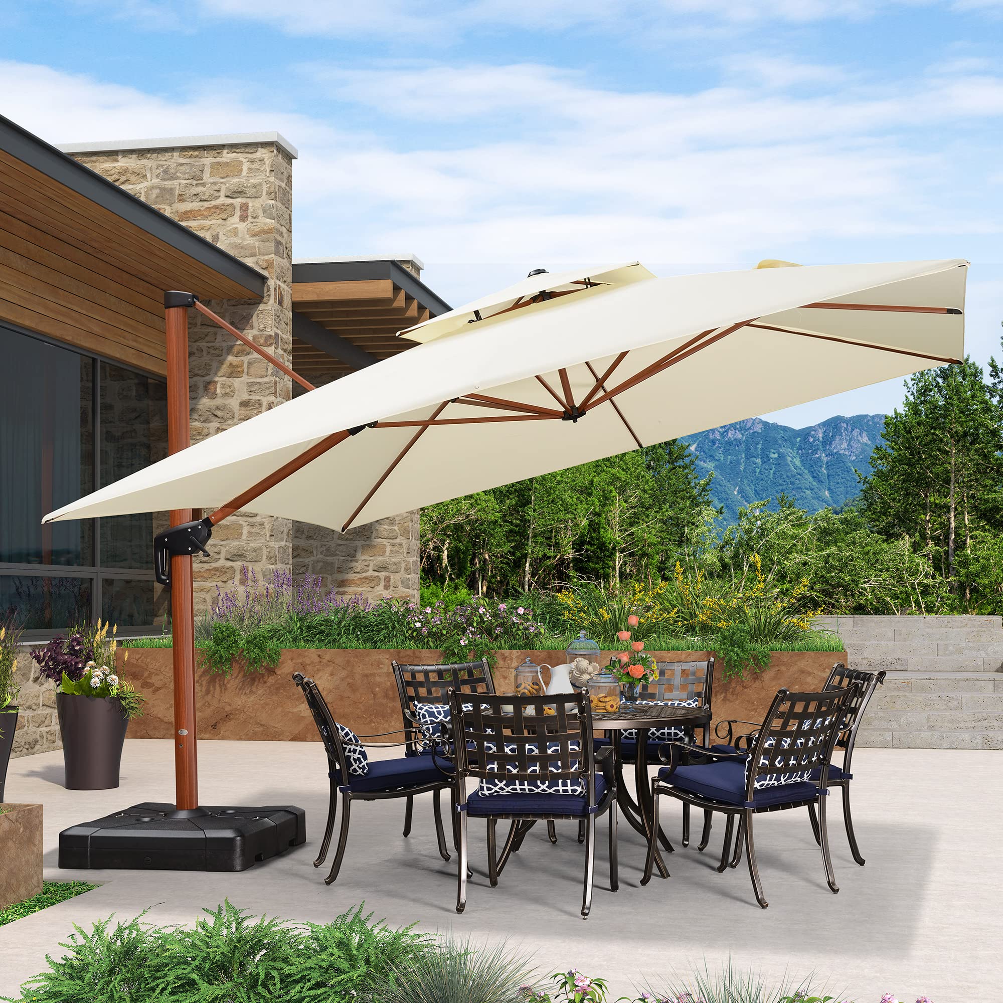 PURPLE LEAF Sombrillas de jardín 3.65x3.65 m Parasol Terraza grandes de Aluminio de Diámetro, Rotación de 360°, Parasoles Jardin, con Manivela y Protección UV 50+, blanco