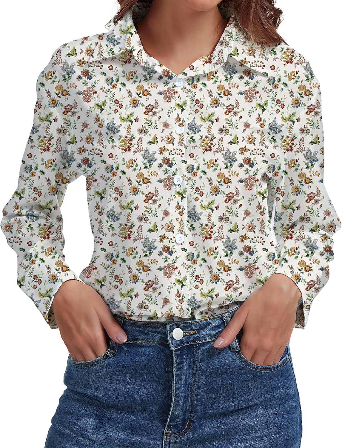 Womens Button Down Blouse Long Sleeve Tops for Women Ladies Collared Shirt Dressy Casual Work 2025 Trendy