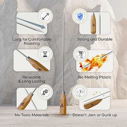 Miniatura 3 de Palitos de malvavisco para hoguera, palo extra largo de 34 pulgadas, pinchos de metal para fogata, kit de soporte para utensilios de barbacoa para