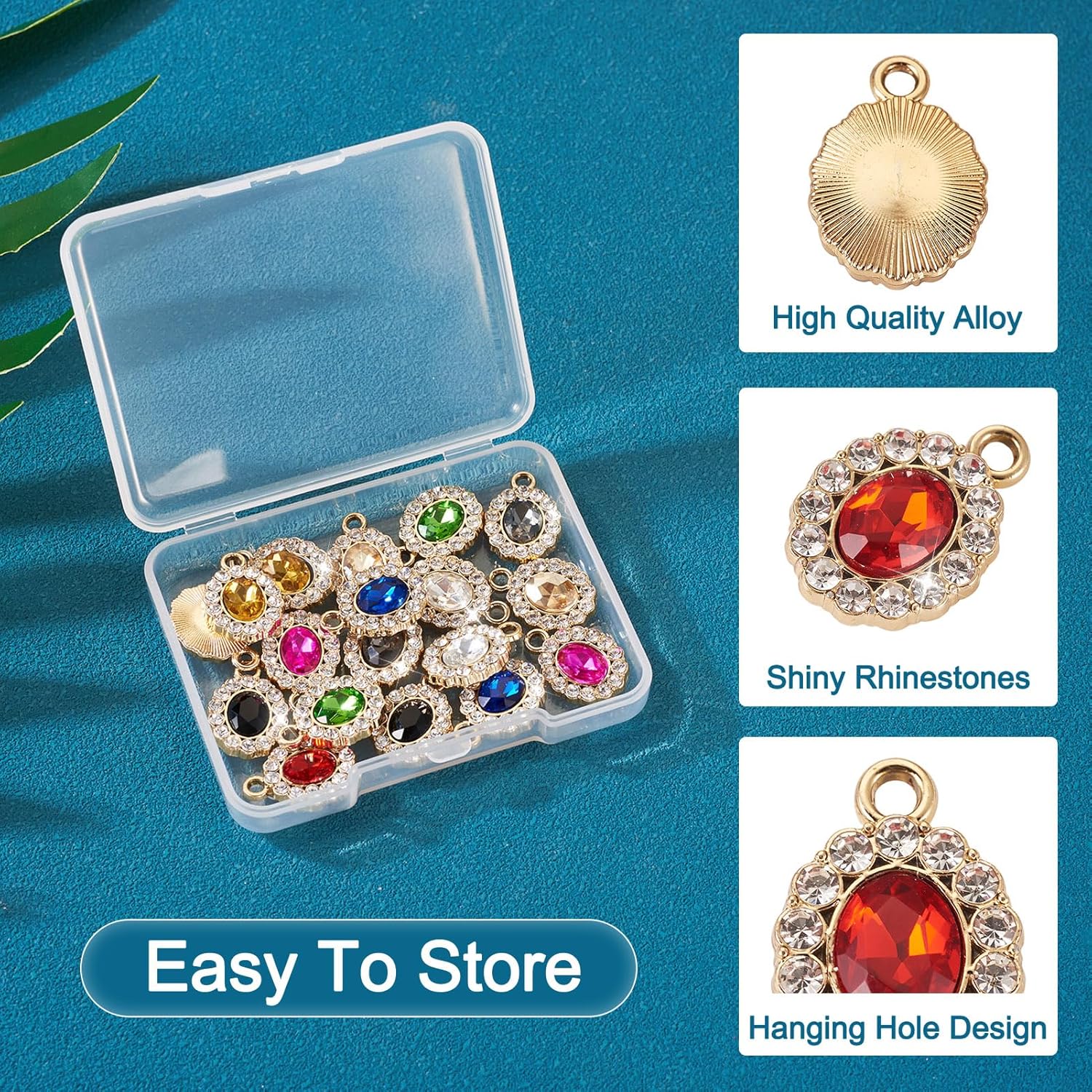 Glass Birthstone Charms Round Teardrop Heart Leaf Rhinestone Charm Golden Vintage Faceted Crystal Waterdrop Charms for Jewelry Making Bracelet Necklace Earring - Image 4