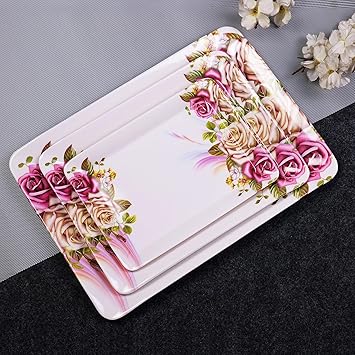 Melamine Serving Tray Set of 3 | 3 Different Sizes | Multicolor Floral Design | Ideal for Serving Snacks/Tea/Coffee | Tray Small, Medium & Large Sizes