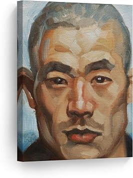 Smile Art Design Cool Climate by Kenney Mencher, Asian Man Portrait Oil Painting Canvas Print Living Room Decor Wall Art Bedroom Home Decor Artwork Ready to Hang Made in USA - 17x11