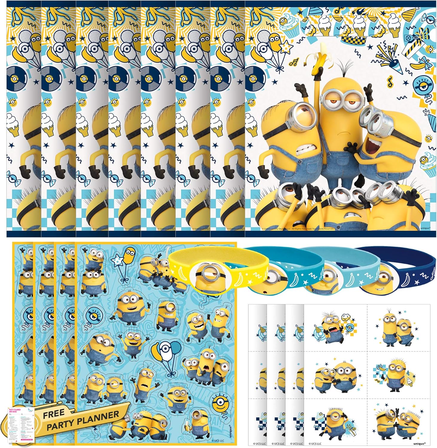 Unique Minions Party Favors Party Bundle | Sticker Sheets, Loot Bags, Bracelets, Tattoos | Despicable Me Birthday for Kids, Toy Rewards | Officially Licensed by Unique : Toys & Games