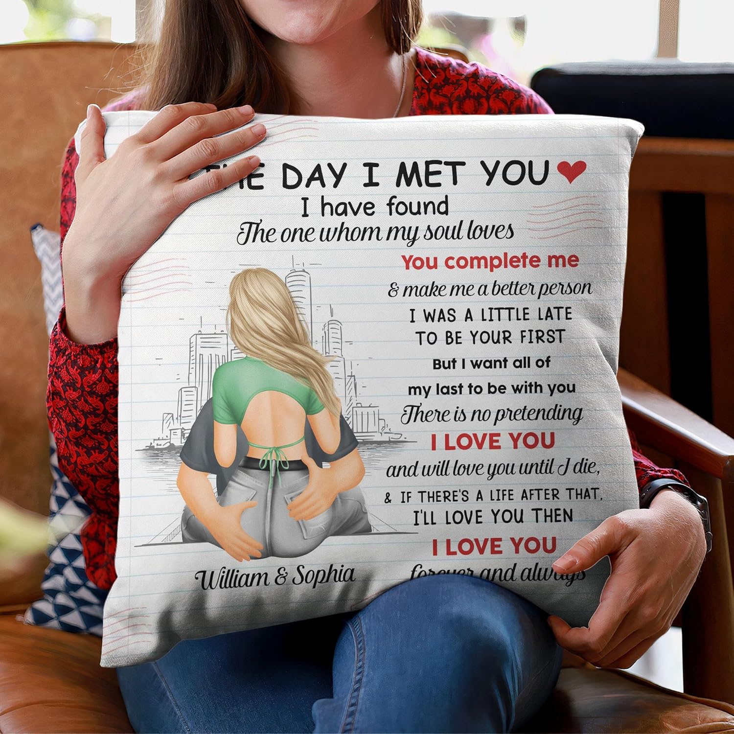 The Day I Met You - Personalized Custom Couple Throw Pillow Gifts for Wife Husband Boyfriend Girlfriend Anniversary Wedding Birthday Sofa Cushion Home Decor Pillow Gift for Couple Him Her