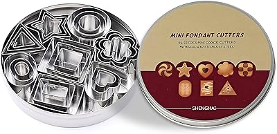 SurgeHai Mini Cookie Cutter set–24 Pieces Metal Fondant Cutters–3 Hearts Shape, 3 Stars Shape, 3 Flowers Shape and 15 Geom...