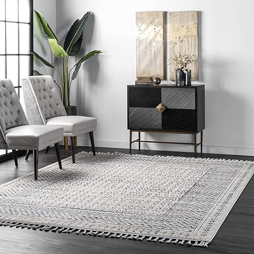 Miniatura 9 de nuLOOM Claudia - Alfombra decorativa con borlas de diamante, 3 x 5, marfil