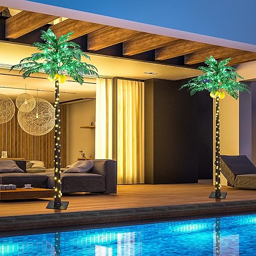 Miniatura 8 de Palmera iluminada de 8 pies, 256 luces LED artificiales para decoración al aire libre e interior, vacaciones de verano, Navidad, Tiki bar, patio,