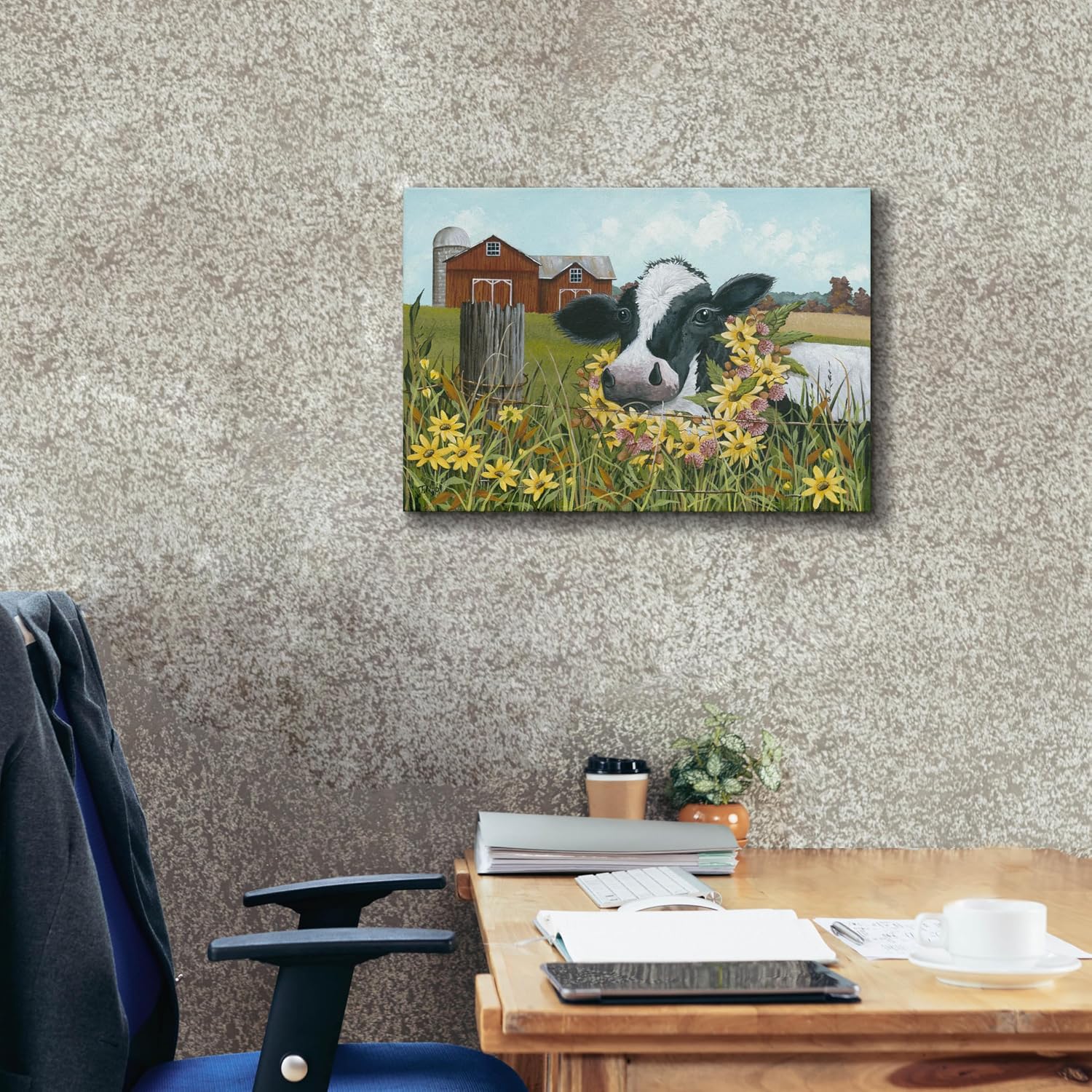 Epic Graffiti 'Cow In Field Of Yellow Flowers' by Tanya Nyp Canvas Wall Art, 26" x 18"