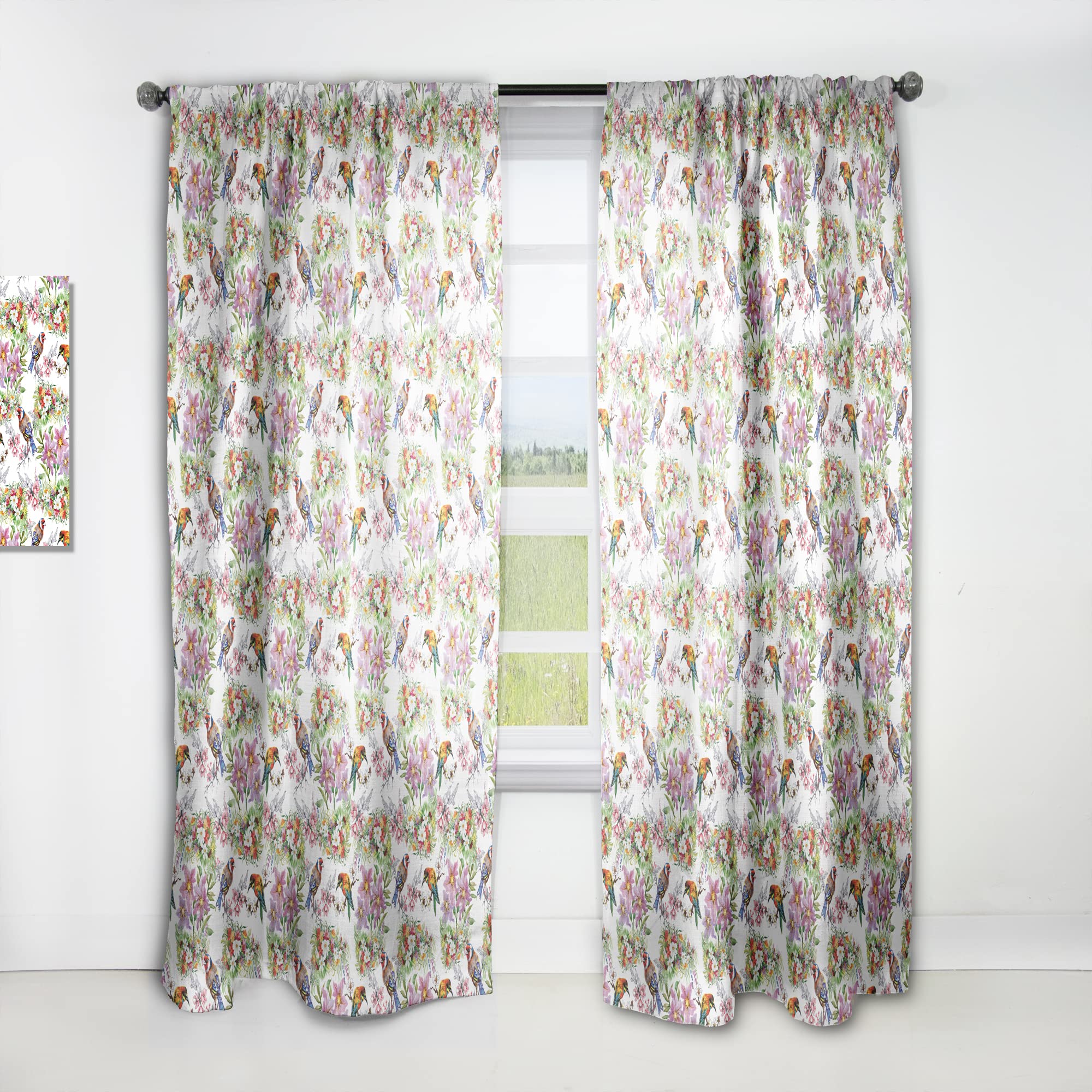 Rideaux à motif floral et oiseaux DesignQ parfaits pour salon élégant