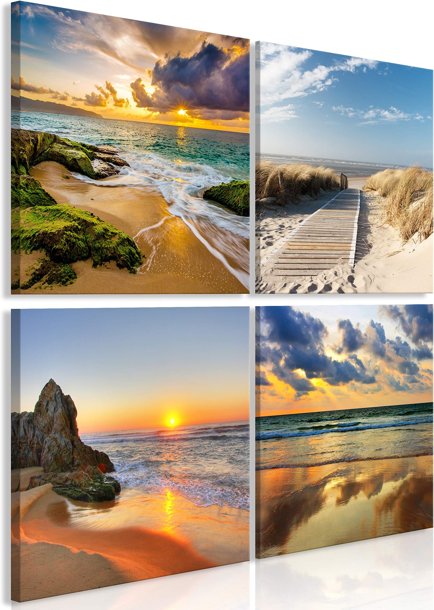 Visario Leinwandbild 'Palmen' 130x80cm | 4-teilig | Auf Echten Leinwand & Holzrahmen