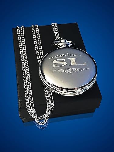 Miniatura 7 de Reloj de bolsillo personalizado, reloj de bolsillo personalizado vintage dorado grabado regalo. Caja incluida, cadena de acero inoxidable y grabado