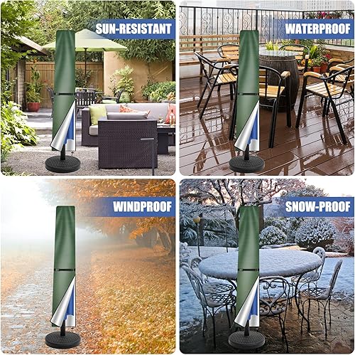 Miniatura 5 de Neween Funda para sombrilla de patio, impermeable, 210D, para exteriores, se adapta a paraguas de mercado de 6 a 9 pies, color verde