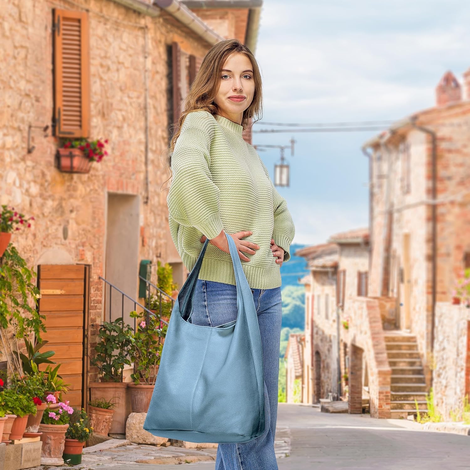 Italian Calf Leather Unlined Hobo Bag for Women with Zipper | Large Slouchy Shoulder Handbag Tote Bucket Purse Pocketbook - Image 7