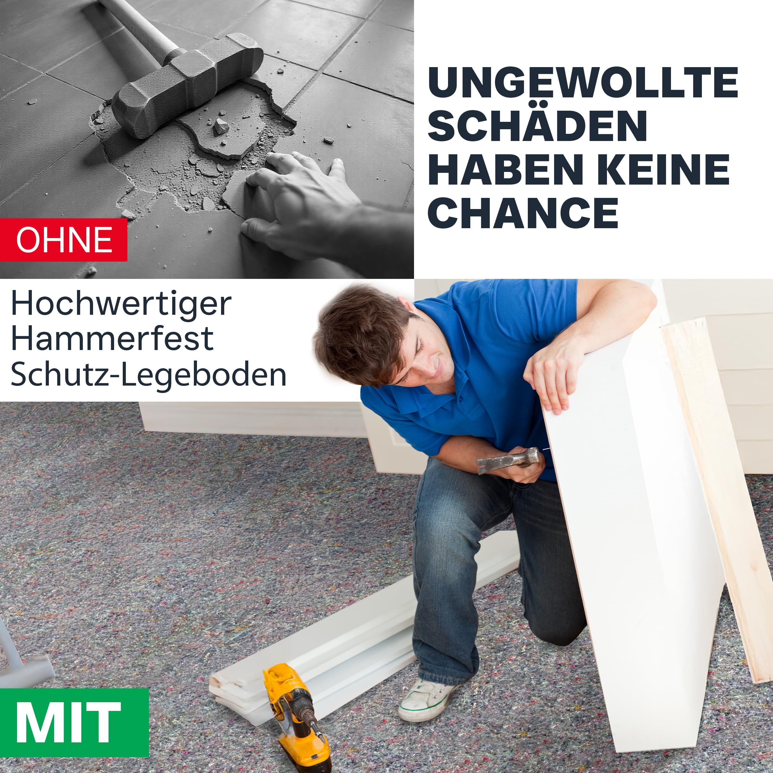 Hammerfest Abdeckvlies 1x25m – 850 g/m² Malervlies & Schutzvlies I Rutschfeste Abdeckplane für Parkett, Treppe, Fenster & empfindliche Böden I Befahrbar mit Gabelstapler & Hubwagen