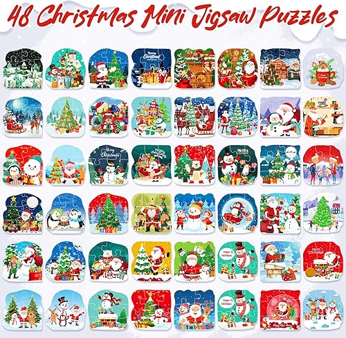 Miniatura 4 de Liliful Paquete de 48 rompecabezas de Navidad para niños, mini rompecabezas de Navidad de 6 piezas en forma de rompecabezas con cajas para bolsas de