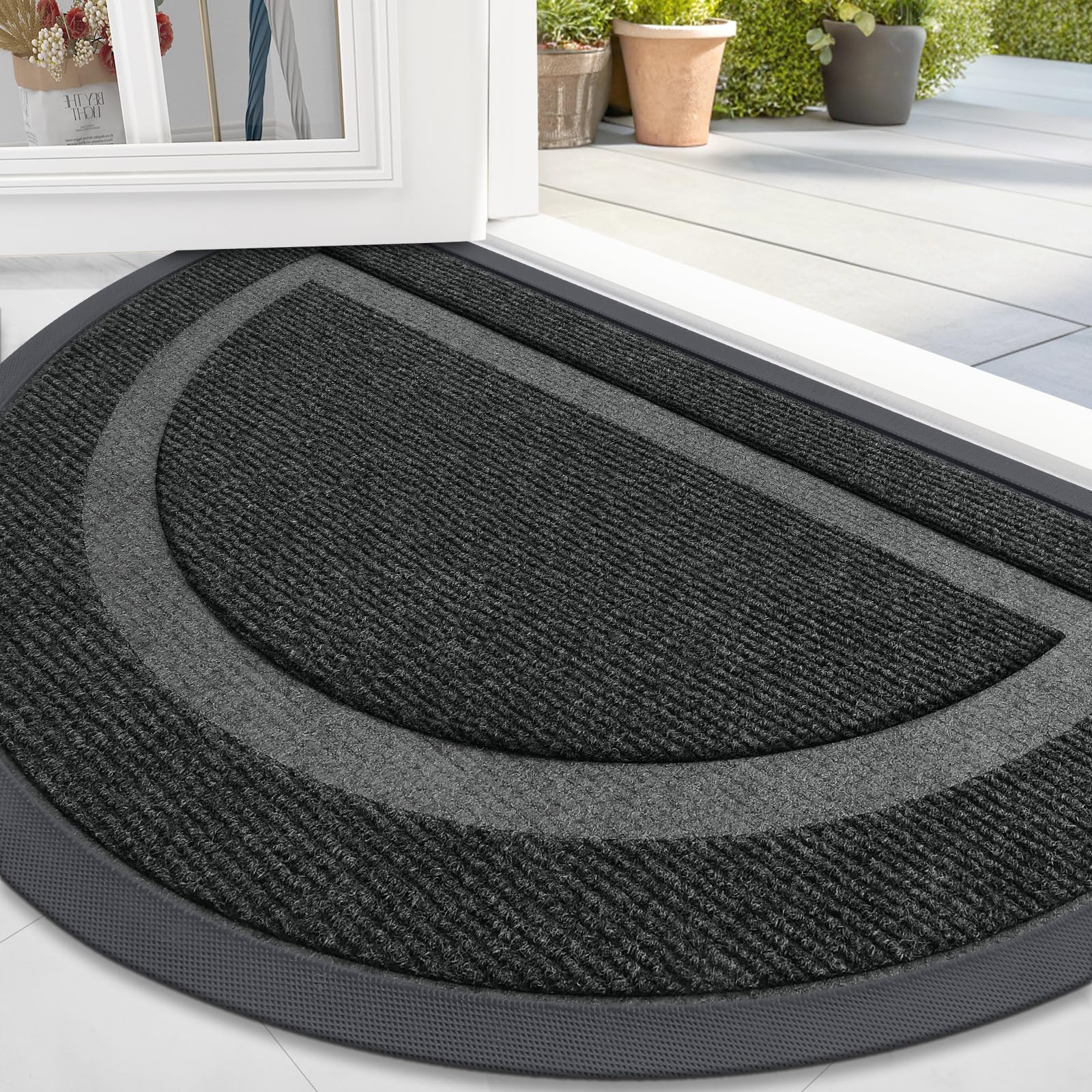 OLANLY Half Circle Door Mat Indoor Outdoor Entrance Welcome, Waterproof All-Season, All-Weather Doormat, Sturdy Natural Rubber, Low Profile, Easy