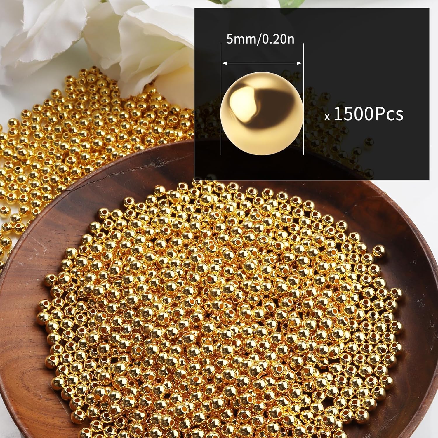1500pcs Gold 5mm Pearl Beads with Hole Round Pearls for Crafting Loose Pearl Beads for Jewelry Making Fake Pearls Bead for Bracelets Necklaces Earrings Key Chains Accessories DIY - Image 2