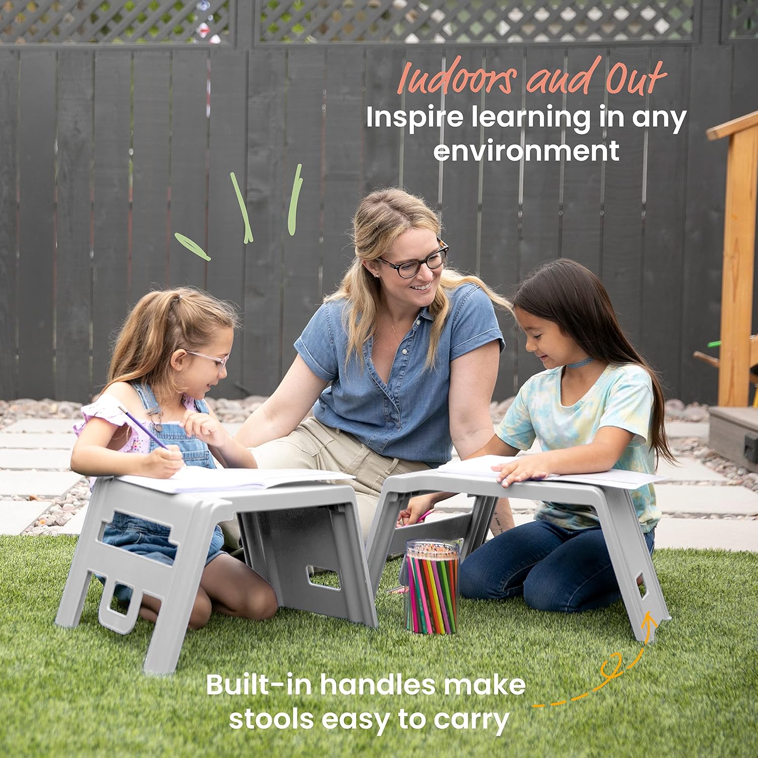 ECR4Kids Linking Stool Set, Flexible Seating, Light Grey, 4-Piece