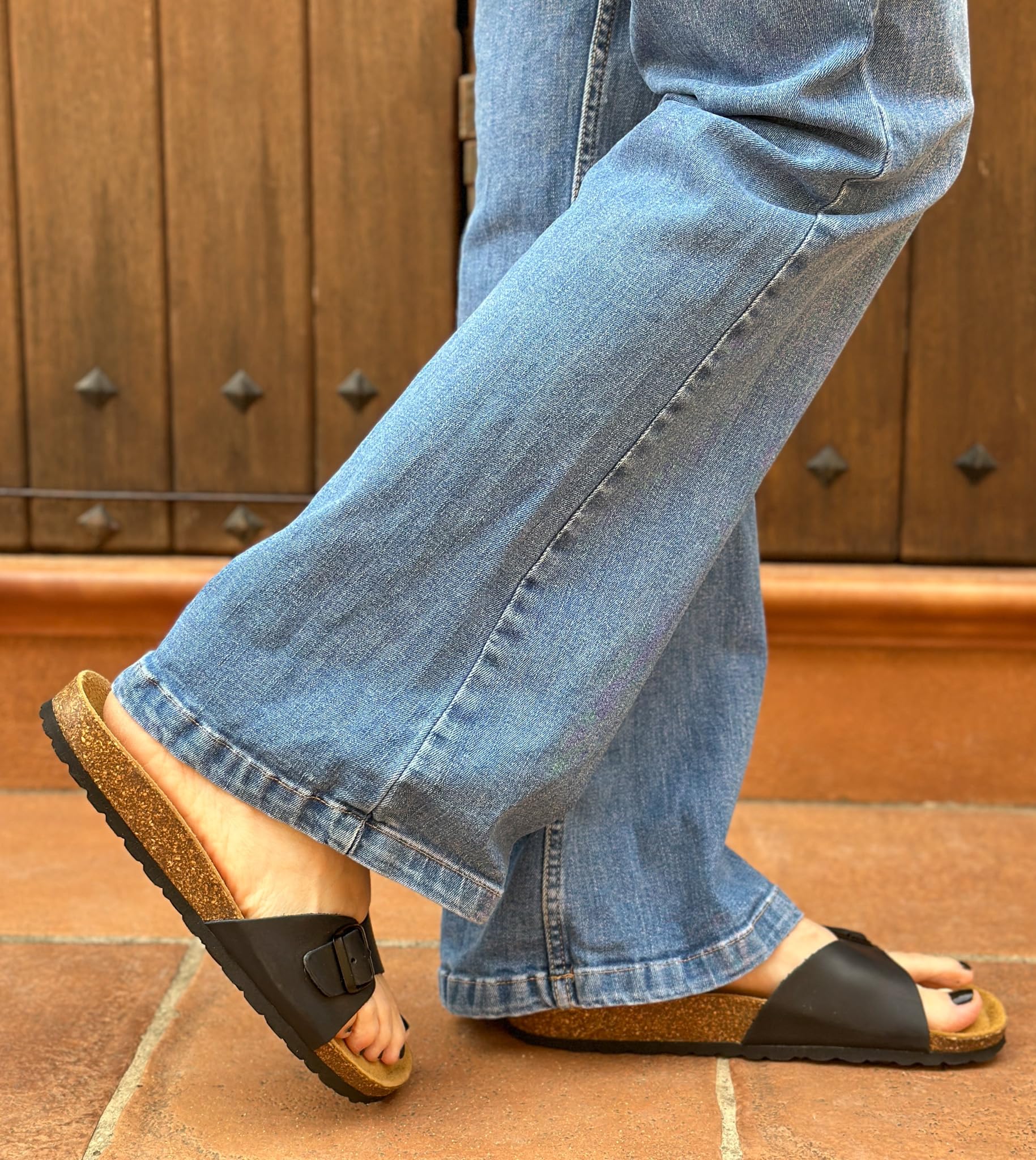 Sandali in Pelle con Sottopiede in Sughero, Vera Pelle, Sughero Naturale, Fibbia Regolabile al Piede, Sandali Unisex, Suola in EVA Antiscivolo, Sandali di Qualità Made in Spain