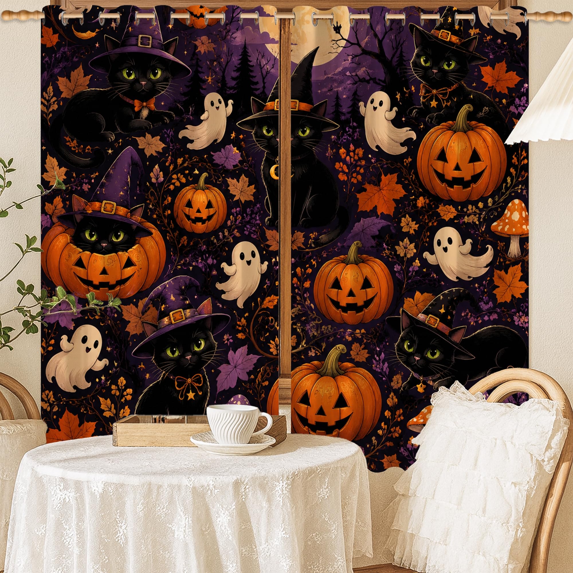 Rideaux Halloween violets occultants pour décorer le salon de votre appartement