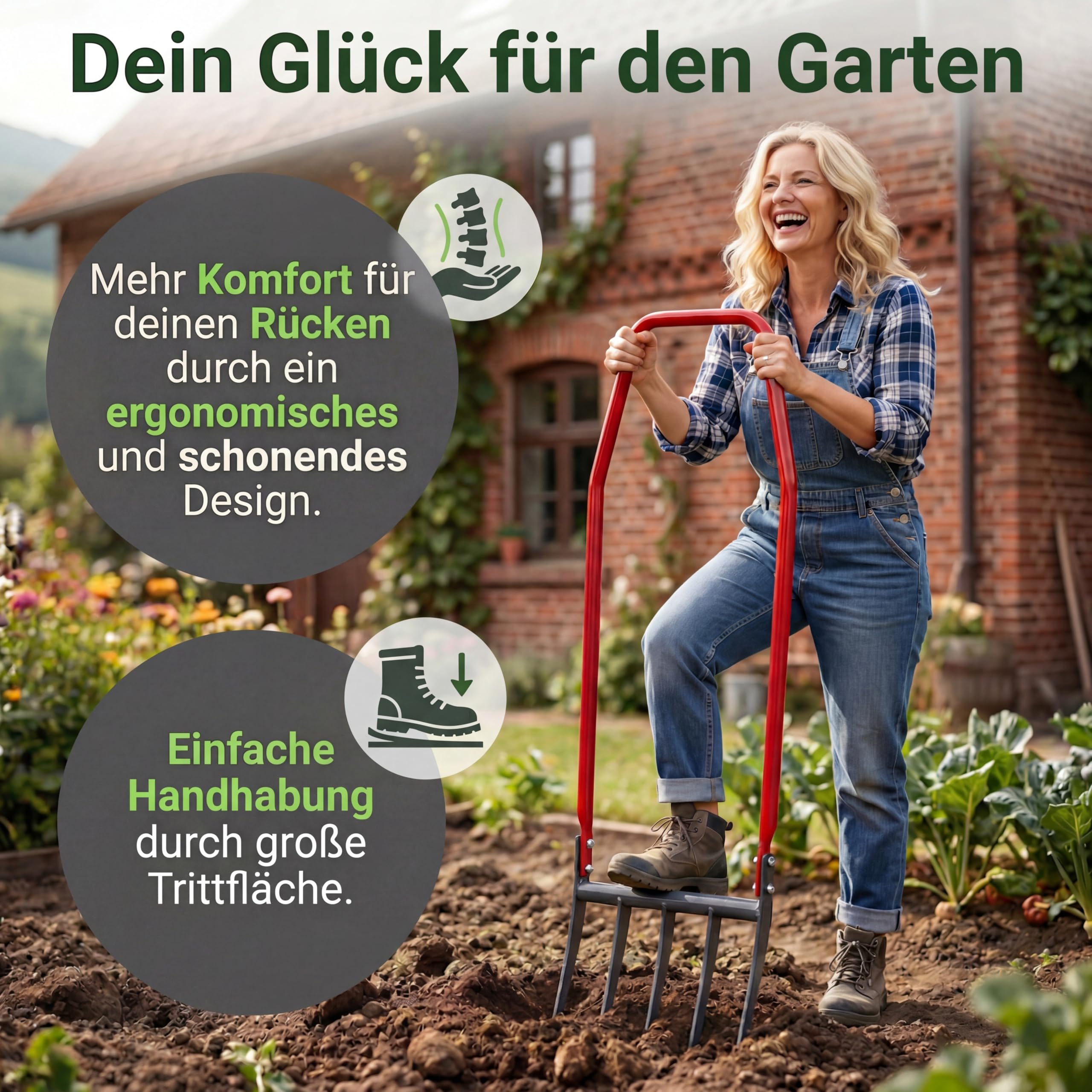 Broadfork Grabegabel 50 cm, die extra stabile Doppelgrabegabel mit 6 mm verstärkten Zinken, inkl. Ebook, rückenschonender Bodenlockerer & Aerifizierer für Harte Böden