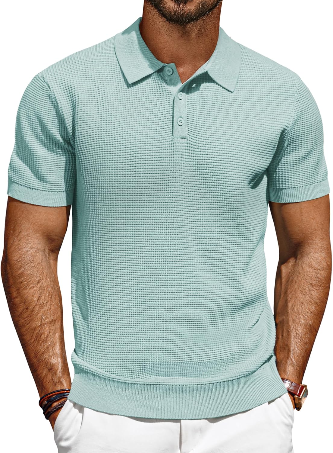PJ PAUL JONES Men's Short Sleeve Waffle Texture Polo Shirt