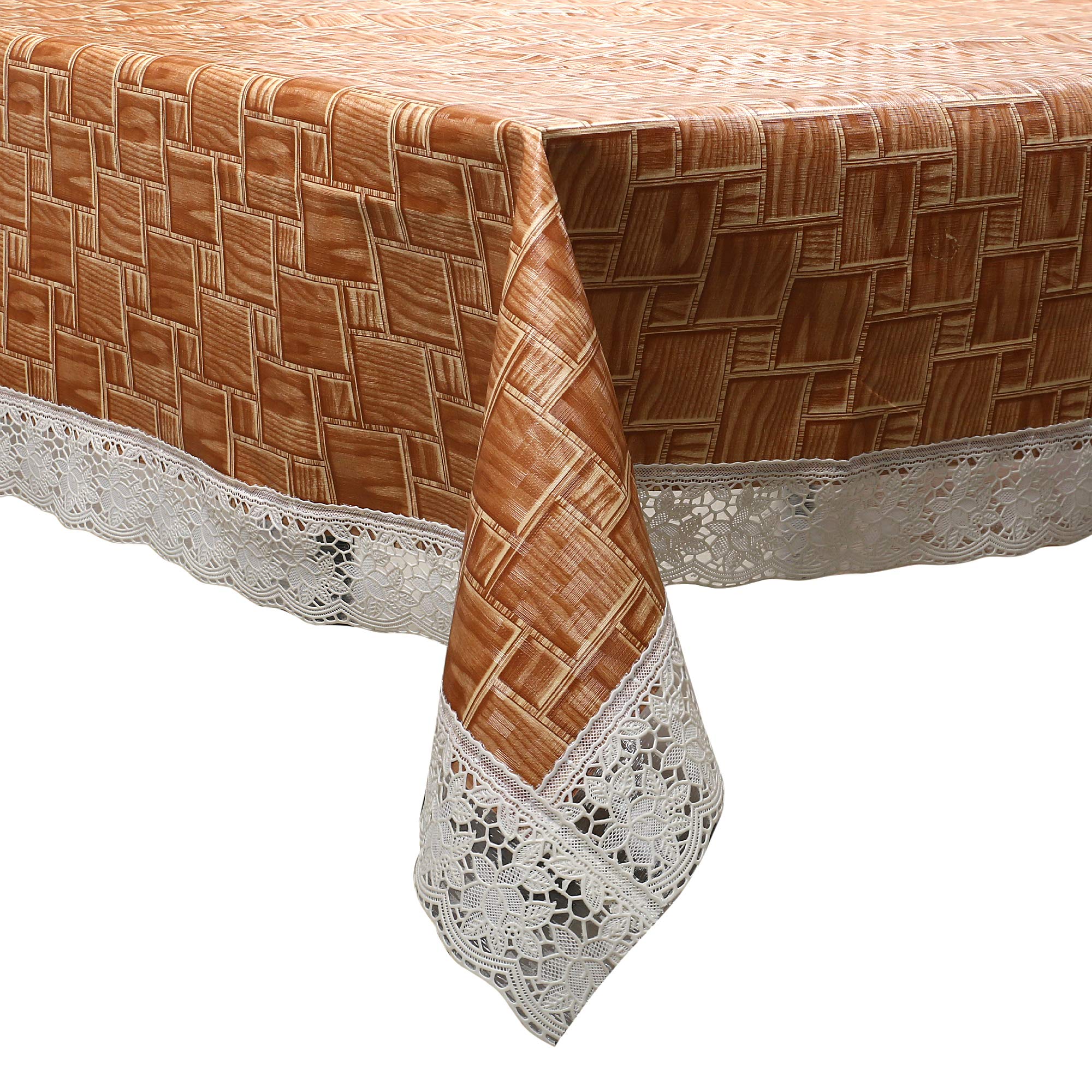Kuber Industries Wooden Checkered Design PVC 6 Seater Dining Table Cover 60"x90" (Brown) - CTKTC040124