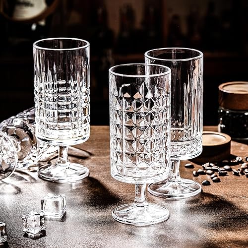 Miniatura 5 de Juego de 6 vasos de cristal de 11 onzas con grabado de flores, vasos de chupito para el hogar, para jugo, vino, cerveza, champán, cóctel, whisky