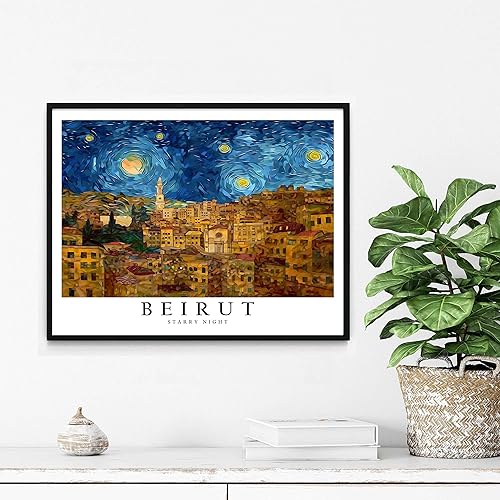 Miniatura 2 de Beirut - Póster impreso artístico, arte de pared con tema de noche estrellada de Beirut, decoración de arte para dormitorio, obra de arte de cumbre,