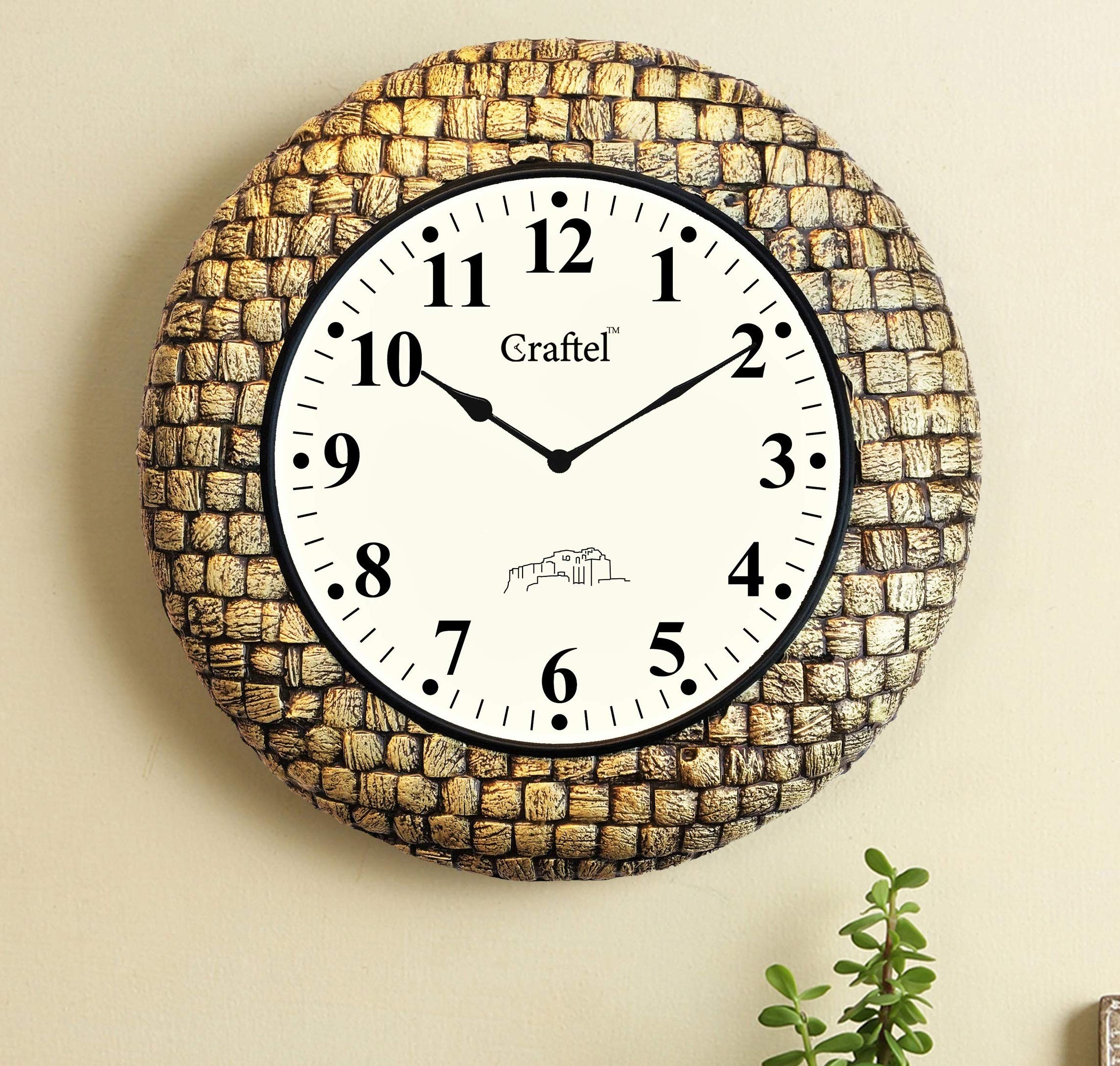 Craftel 18" Antique Brass Metal Fitted POP Vintage Wall Clock Watch for Home Decor Living Room Bedroom and Office