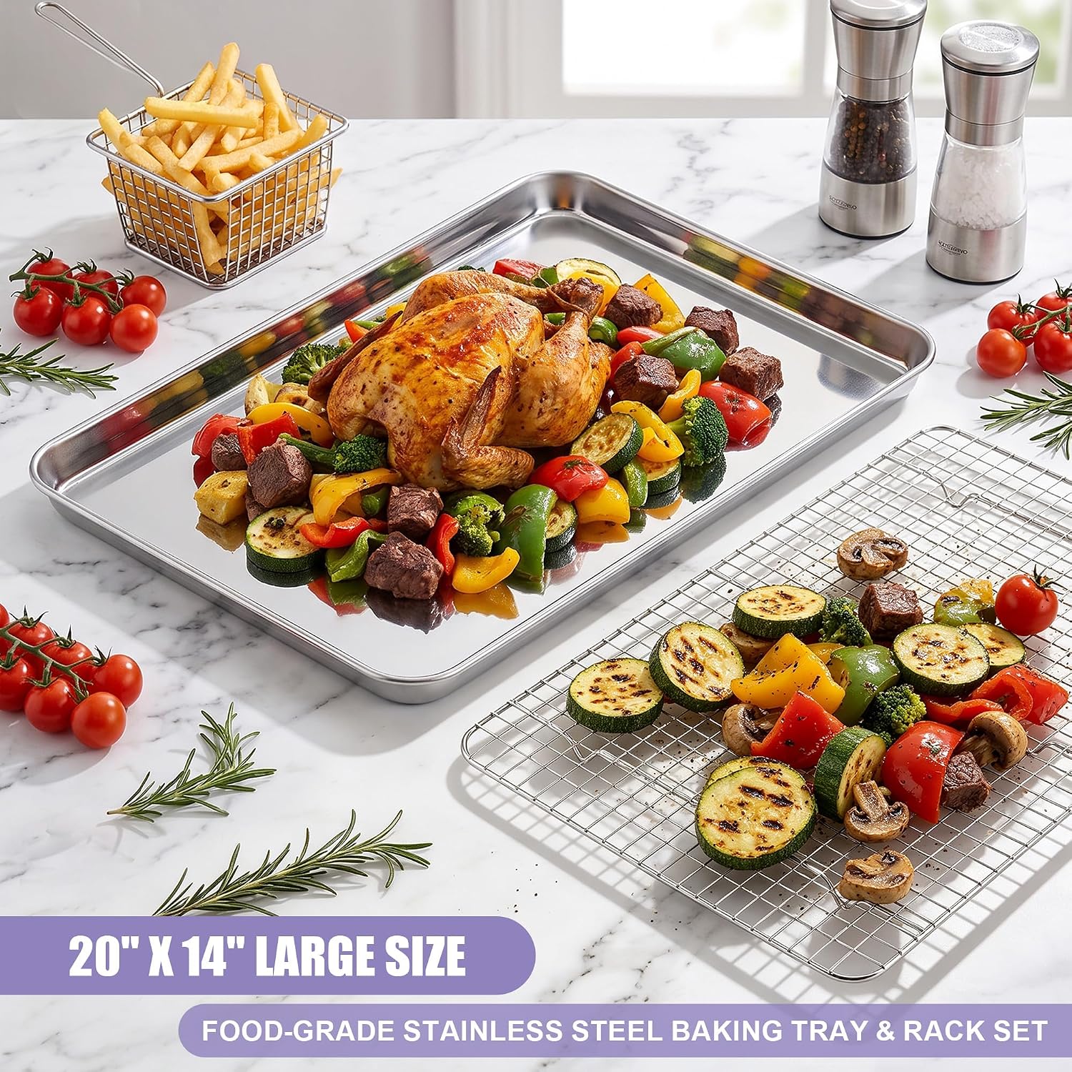 E-far Large Baking Sheet with Wire Rack, 20" x 14" (1 Pan +1 Cooling Rack)