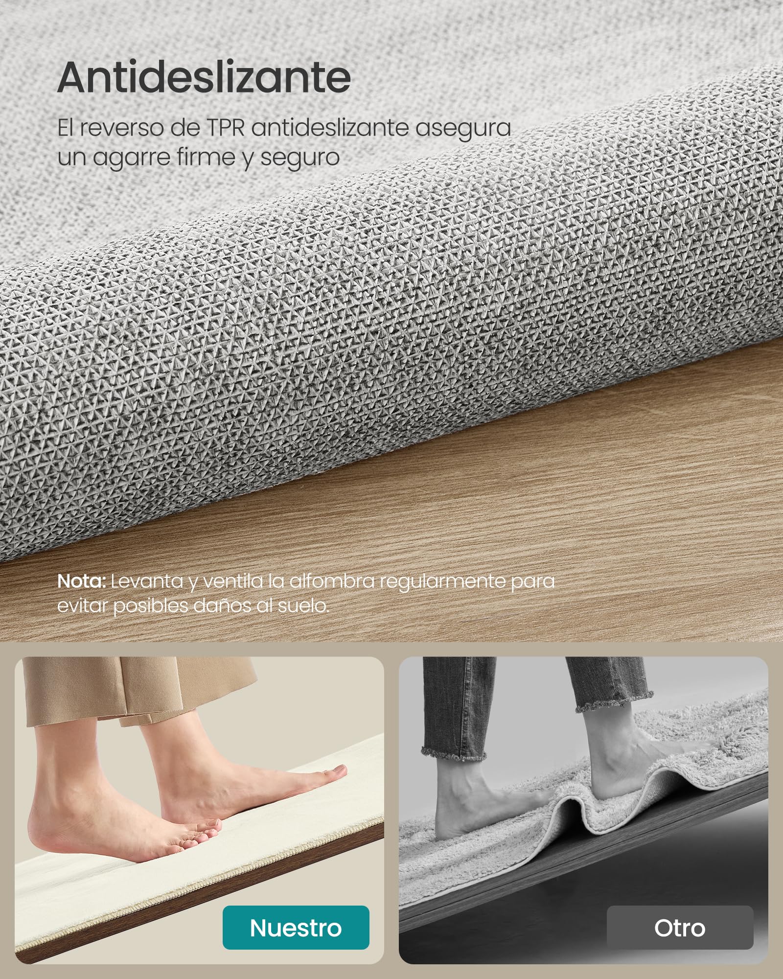 SONGMICS Alfombra, 160 x 230 cm, Alfombra Antideslizante, Decoración del Hogar, para Salón, Dormitorio, Lavable a Máquina, Estilo Moderno, Blanco Crema TAR013WZ02