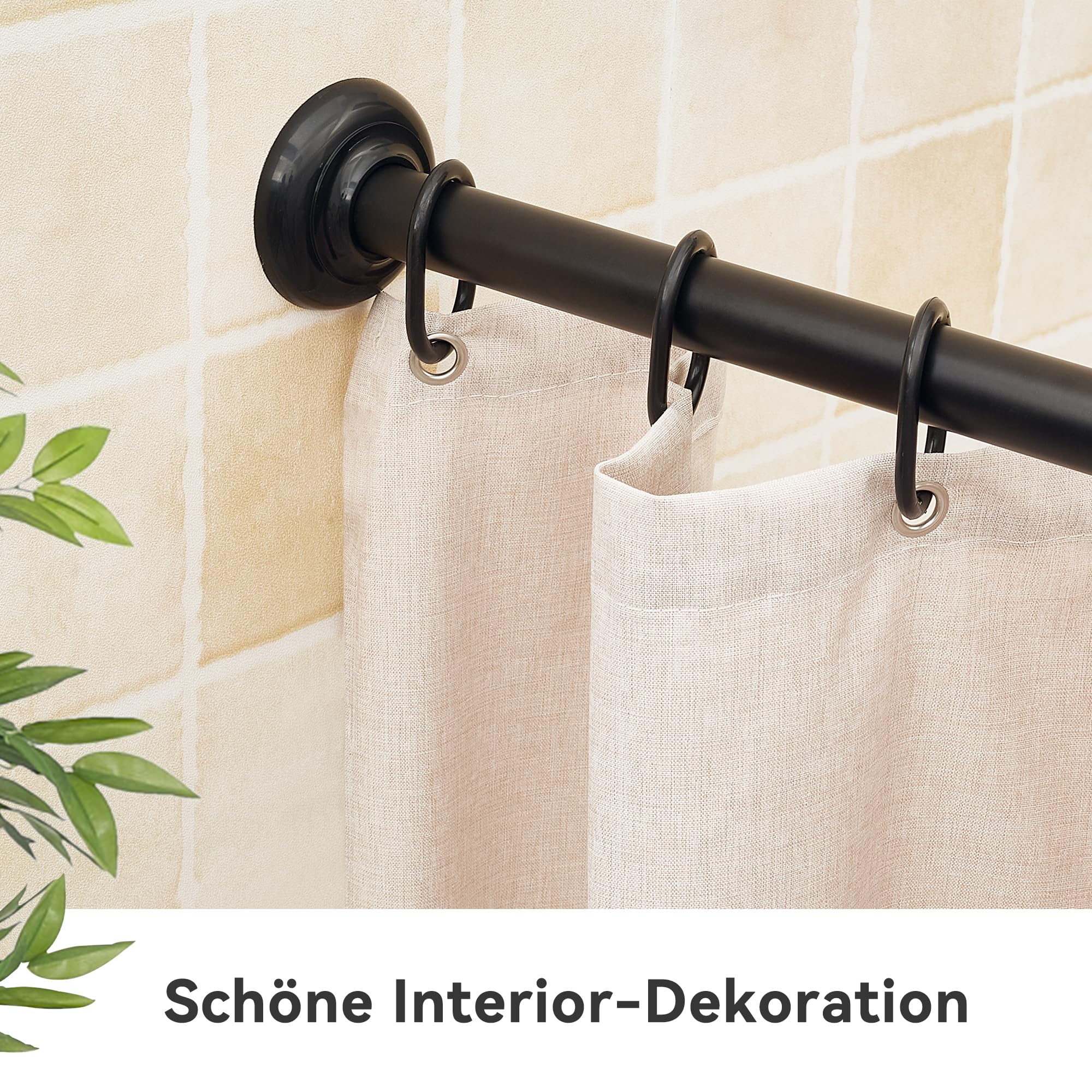 Duschvorhangstange U Form Duschstange 88x176x88 cm | Eckduschstange aus Stahl, Matt Schwarz | Inkl. Deckenstütze & 12 Haken | Montageset