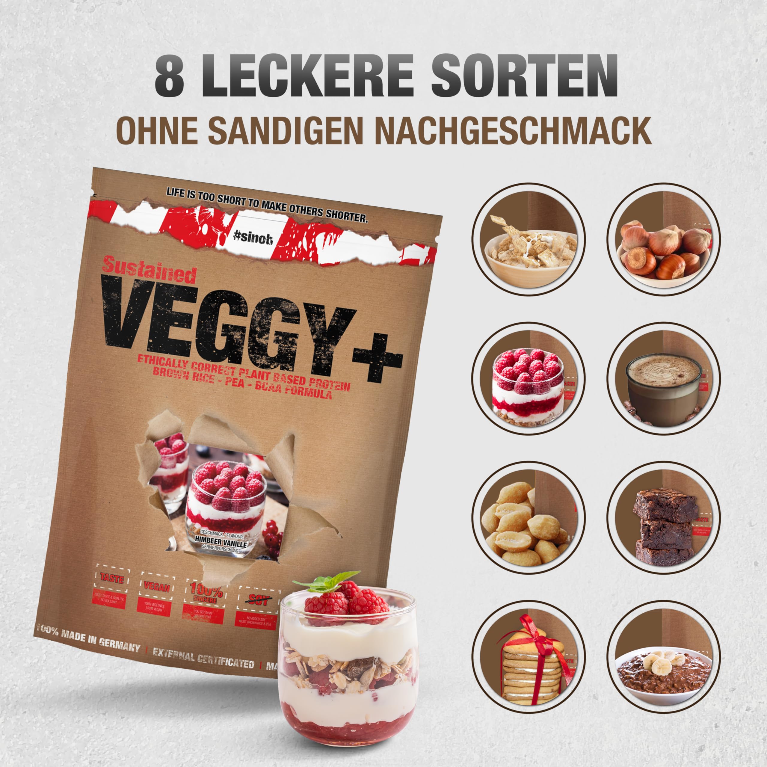Veggy+ Veganes Proteinpulver (Vanille Himbeere) aus Reis- und Erbsenprotein Pulver mit vegan BCAAs 1 x 900 g Protein Pulver für Veganer. Mehrkomponenten Protein Pulver 70 prozent Eiweiss