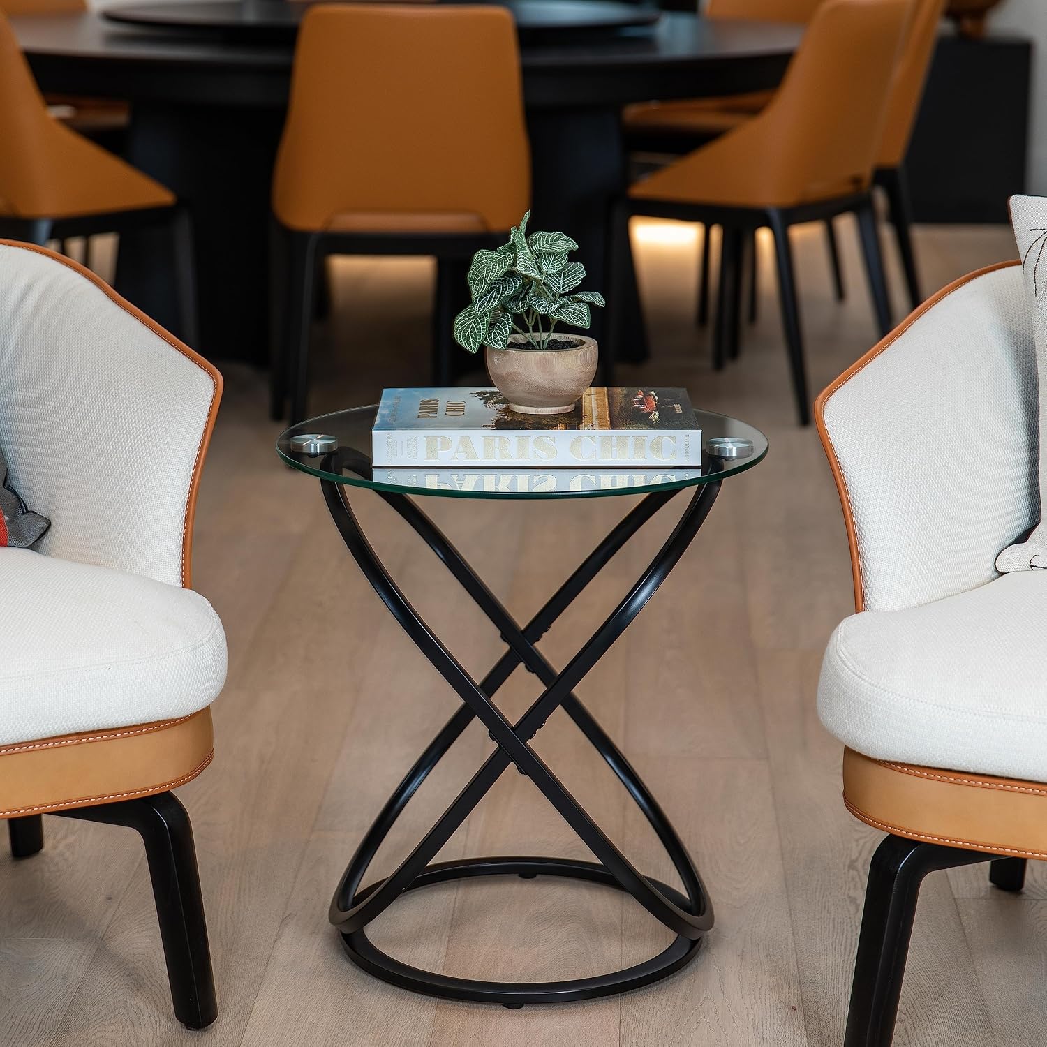 Danya B Galaxy Black and Tempered Glass Round End Table