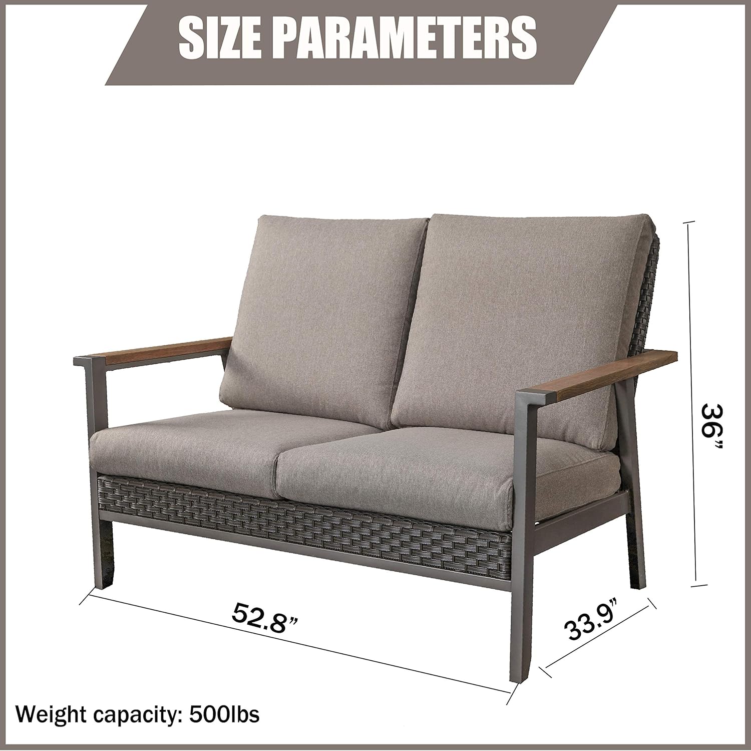 LOKATSE HOME Patio Wicker Loveseat Outdoor Rattan Furniture with Removable Thick Beige Cushions Steel Frame for Garden, Yard, Porch, Gray : Patio, Lawn & Garden