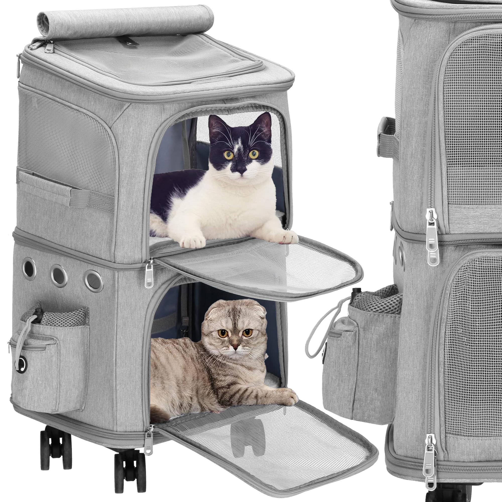 SPRINGOS Katzenwagen Trolley Transportwagen L/M bis 22 kg 2 Etagen Teleskopgriff Verriegelungsmechanismus