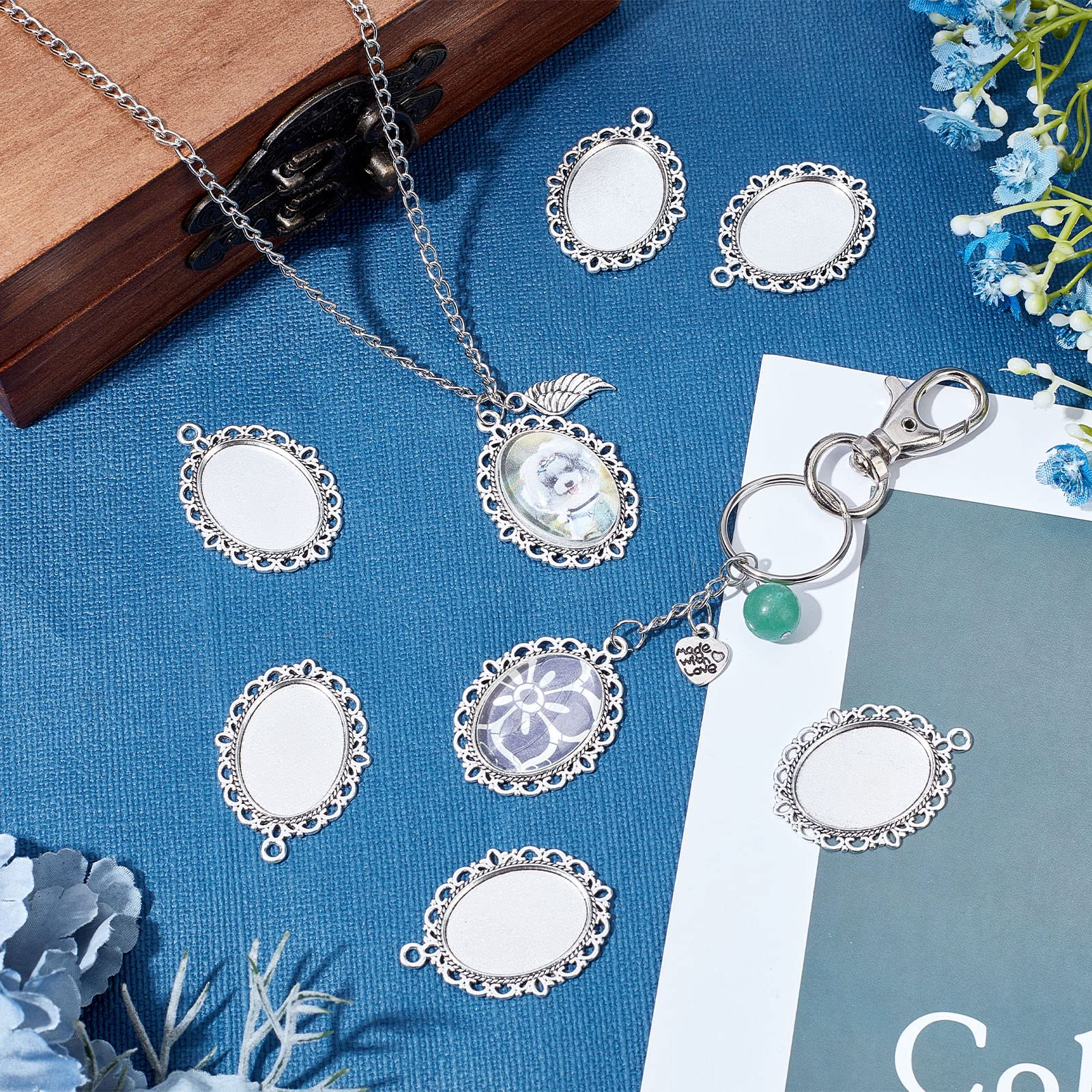 Image secondaire de PH PandaHall Lot de 10 Supports Pendentifs Ovales en Alliage Plateau de Collier pour Cabochon/Medaillon/Camee, 25x18mm, Argent A