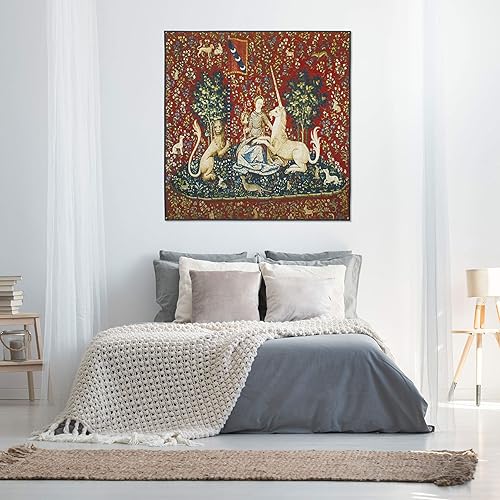 Miniatura 2 de La dama y el unicornio - Vista | Tapiz tejido para colgar | Reproducción histórica de tapiz de la Edad Media | 100% algodón tamaño EE. UU. 53 x 48